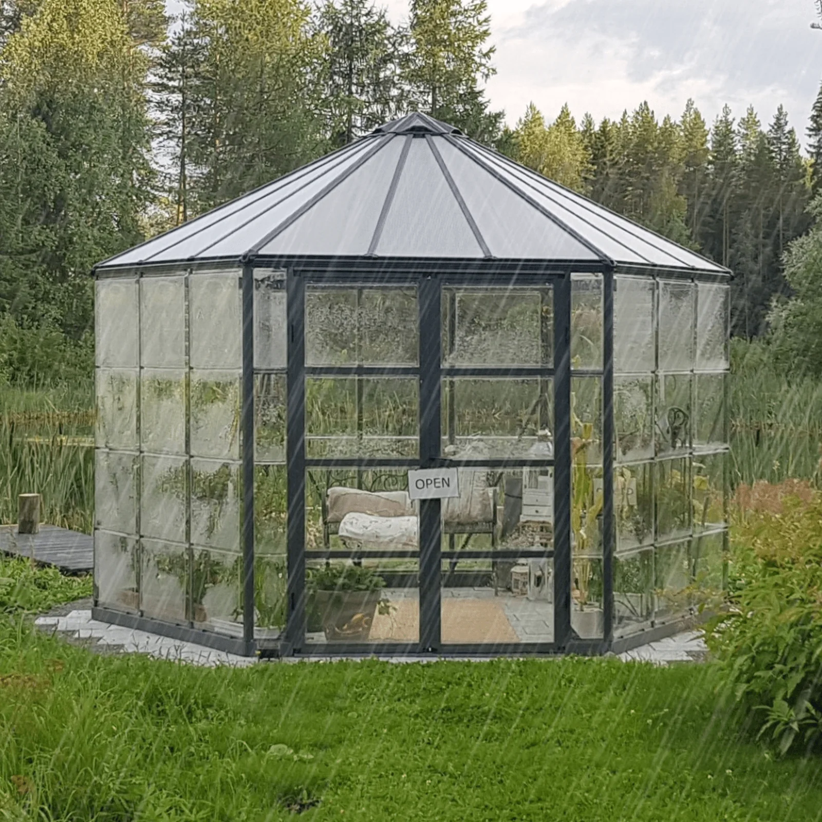 12' Oasis Hex Greenhouse - Grey Frame (3.7m x 3.2m) - Image 3