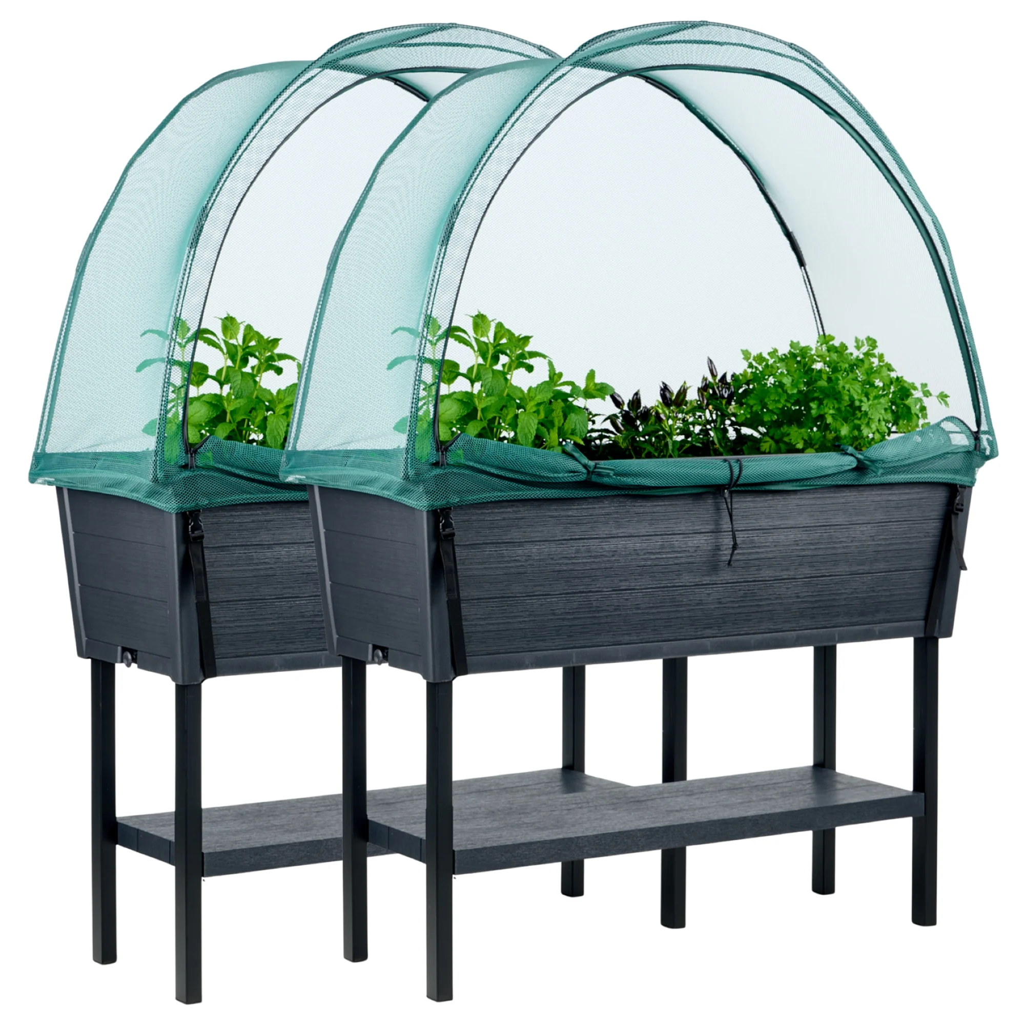 2 x Keter Alfresco Raised Garden Beds with NET Covers