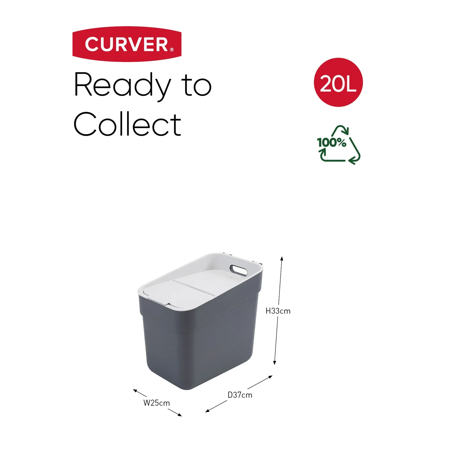 20L Ready to Collect Waste Separation Bin - Dark Grey - Image 2