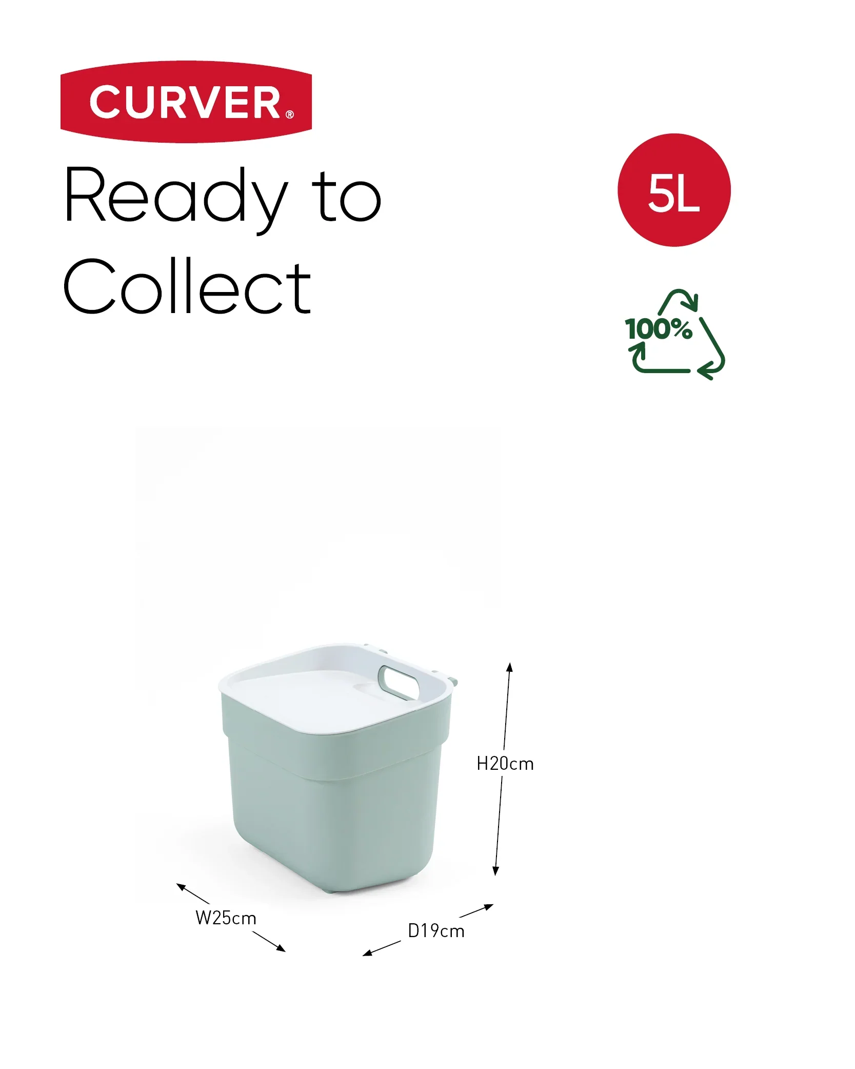 5L Ready to Collect Waste Separation Bin - Green - Image 43