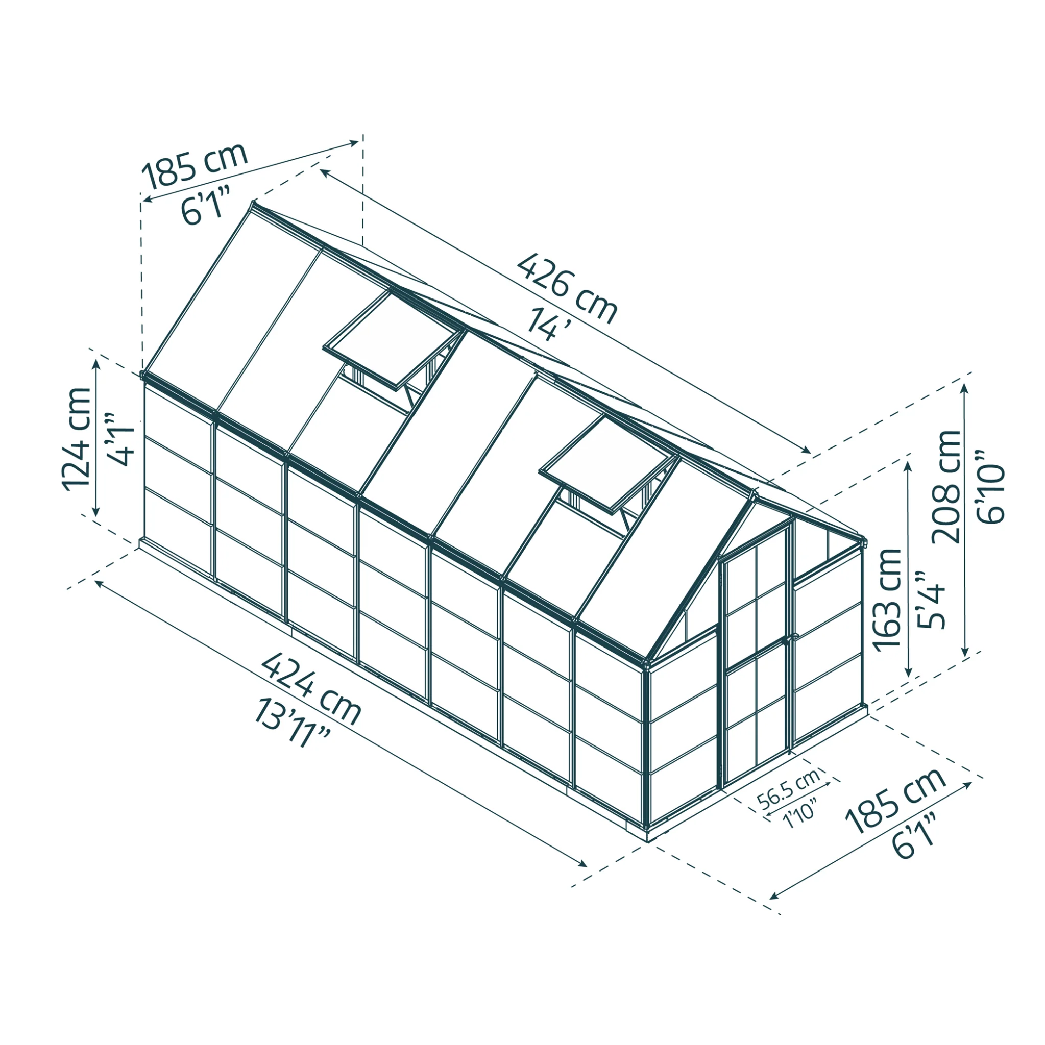 6' x 14' Hybrid Greenhouse - Silver Frame (1.9m x 4.3m) - Image 7