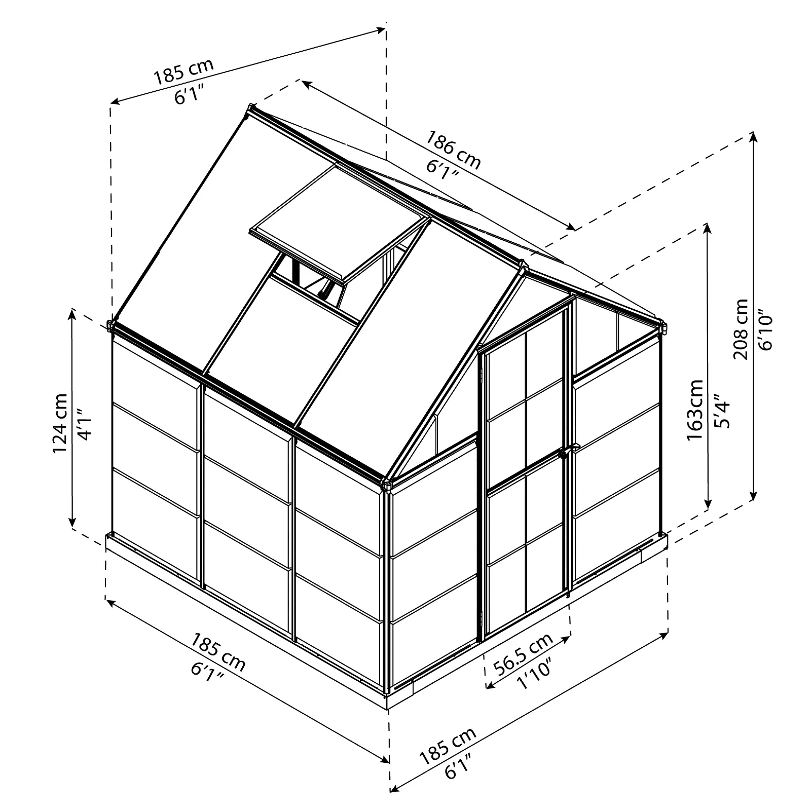 6' x 6' Hybrid Greenhouse - Grey Frame (1.9m x 1.9m) - Image 4