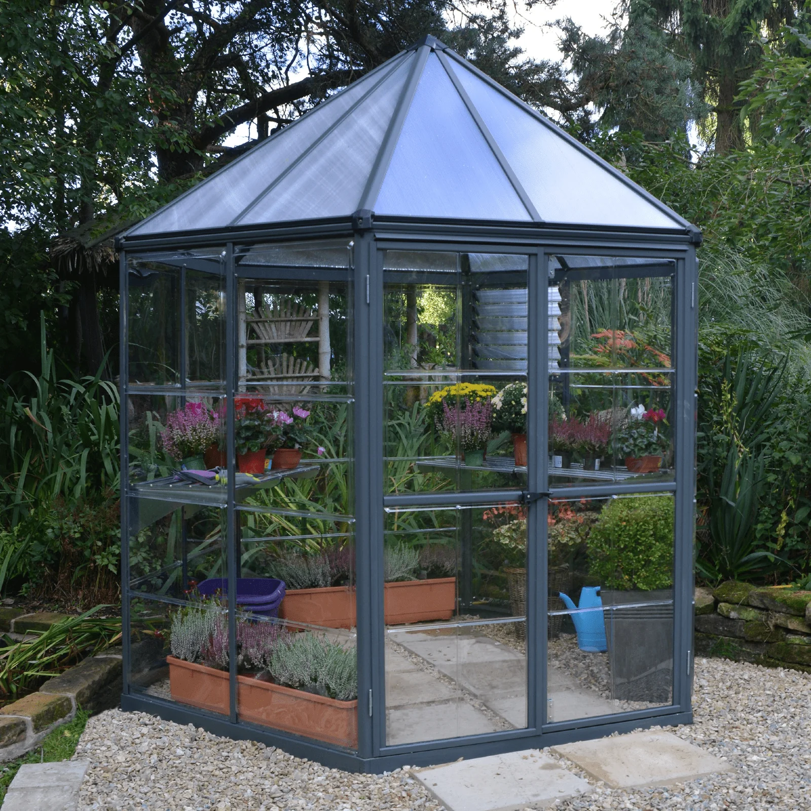 PRE ORDER: MAY. - 8' Oasis Hex Greenhouse - Grey Frame (2.5m x 2.2m) - Image 2