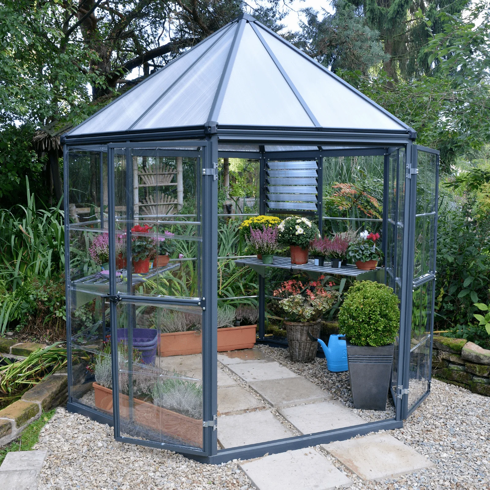 PRE ORDER: MAY. - 8' Oasis Hex Greenhouse - Grey Frame (2.5m x 2.2m) - Image 3