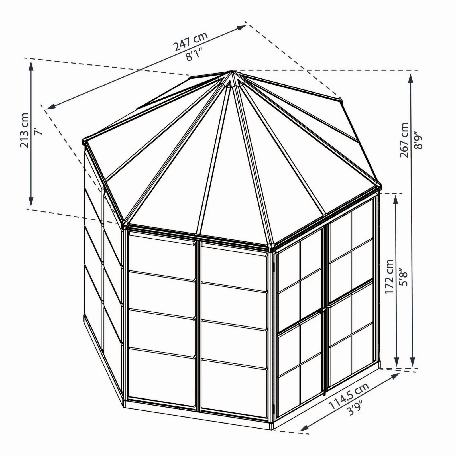 PRE ORDER: MAY. - 8' Oasis Hex Greenhouse - Grey Frame (2.5m x 2.2m) - Image 6