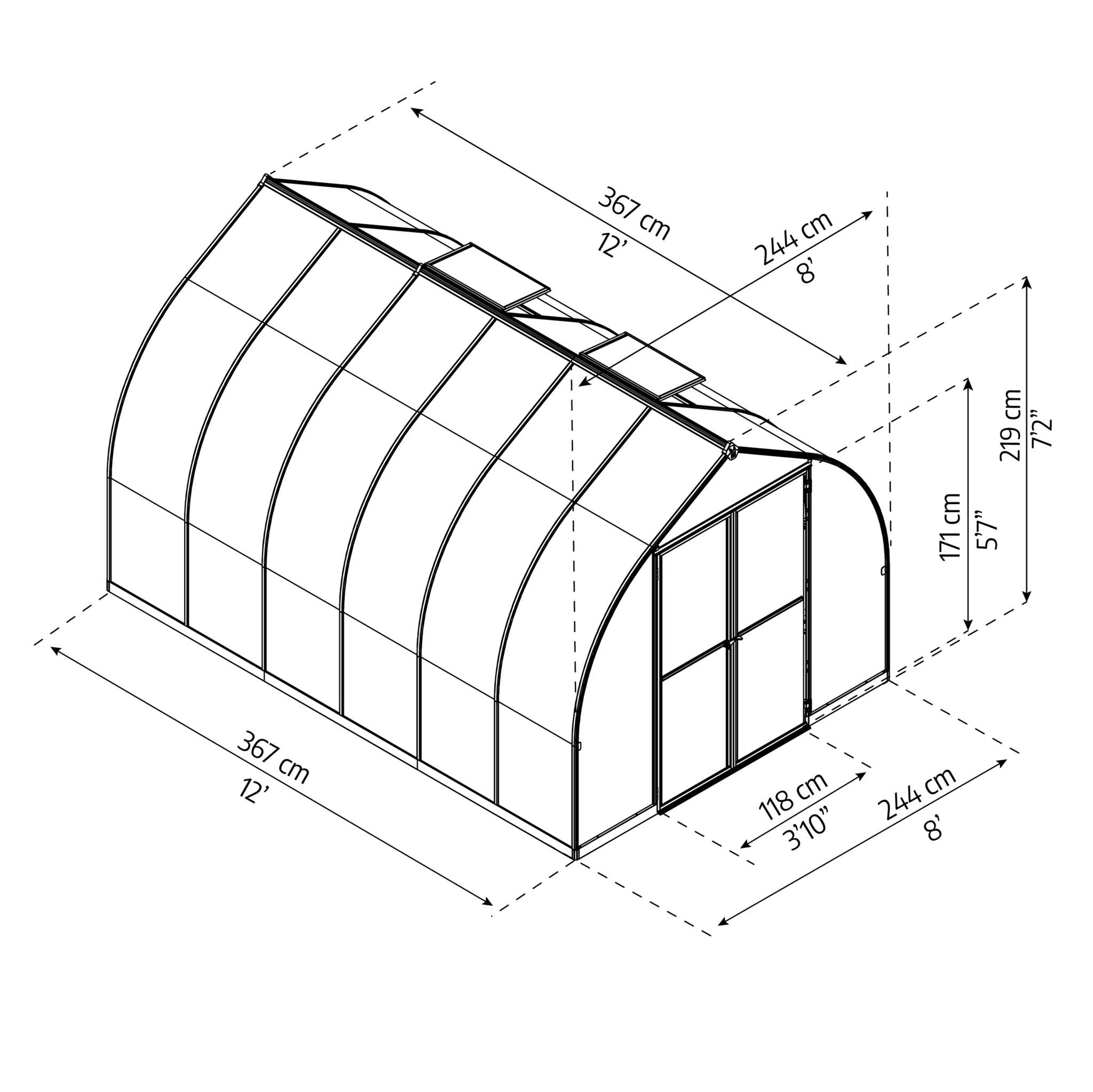 BELLA 8' x 12' Greenhouse (2.5m x 3.7m) - Image 5