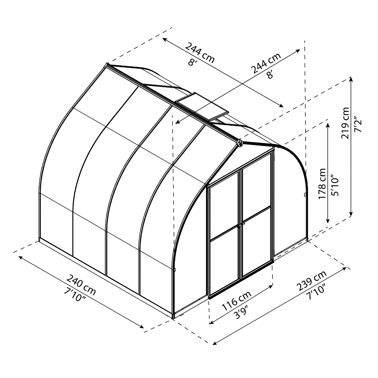 BELLA 8' x 8' Greenhouse (2.5m x 2.5m) - Image 4