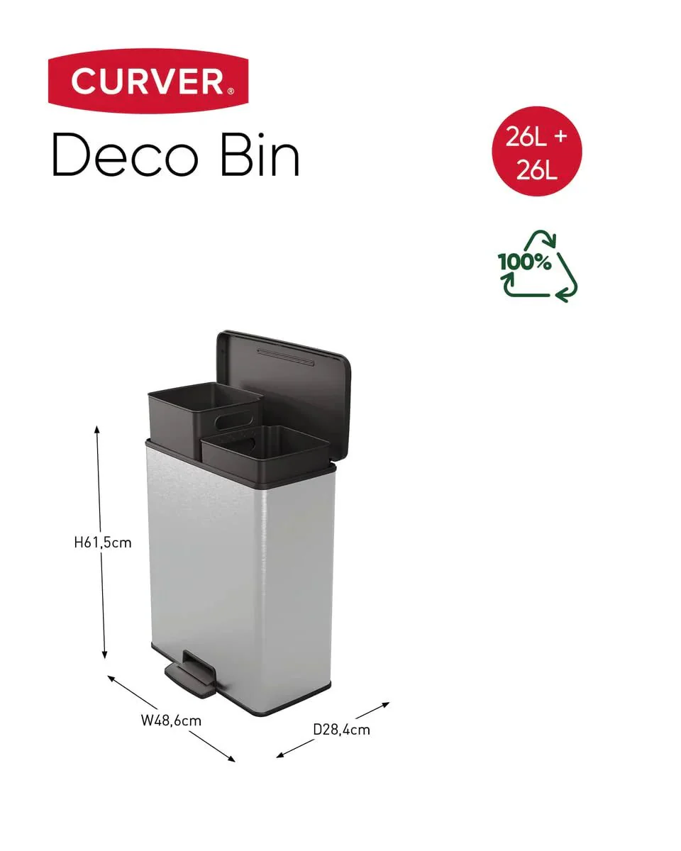 Curver Deco Duo Bin – 2 X 26L – Steel Look - Image 18