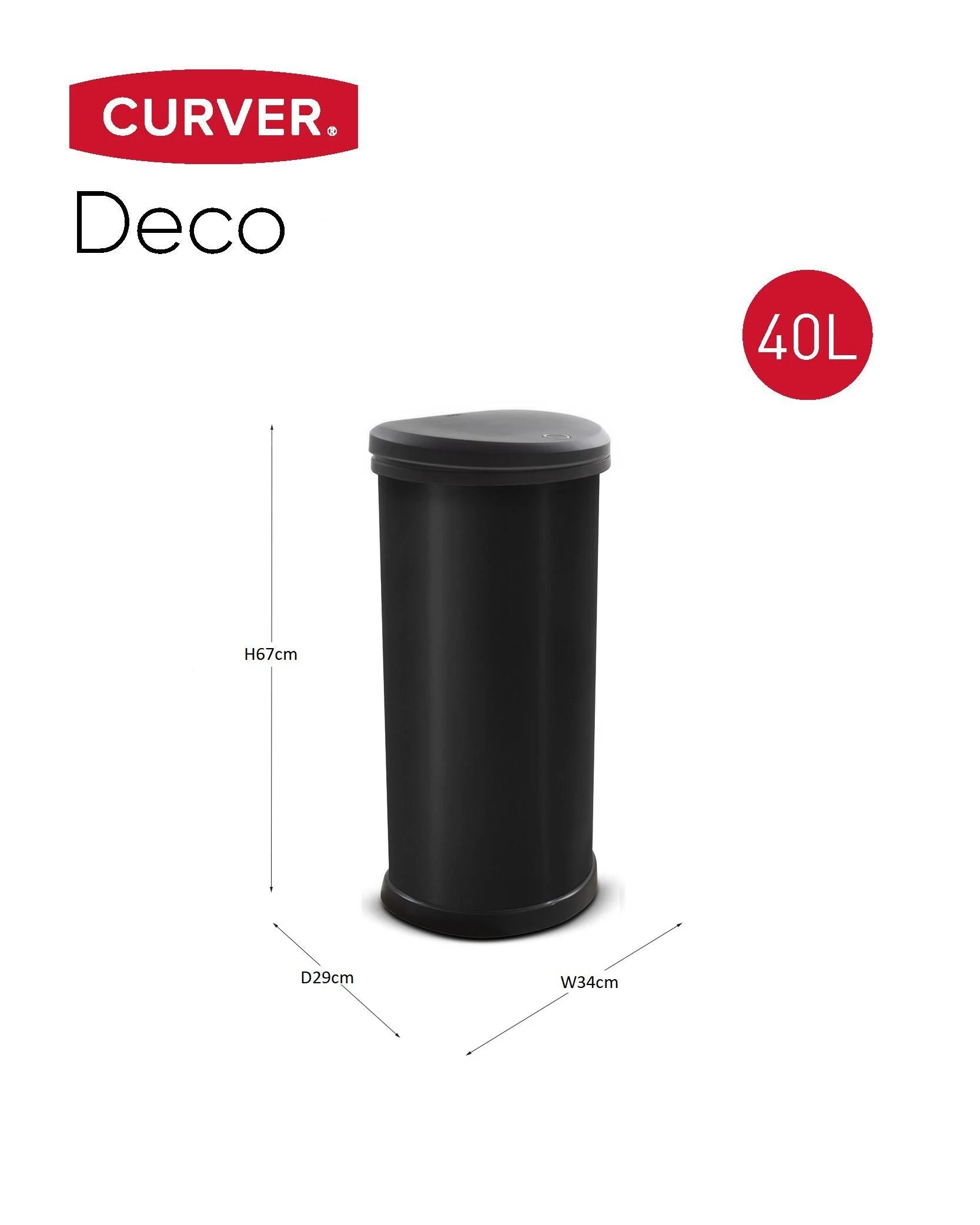 Curver Deco Touch Bin - 40L - Black - Image 3