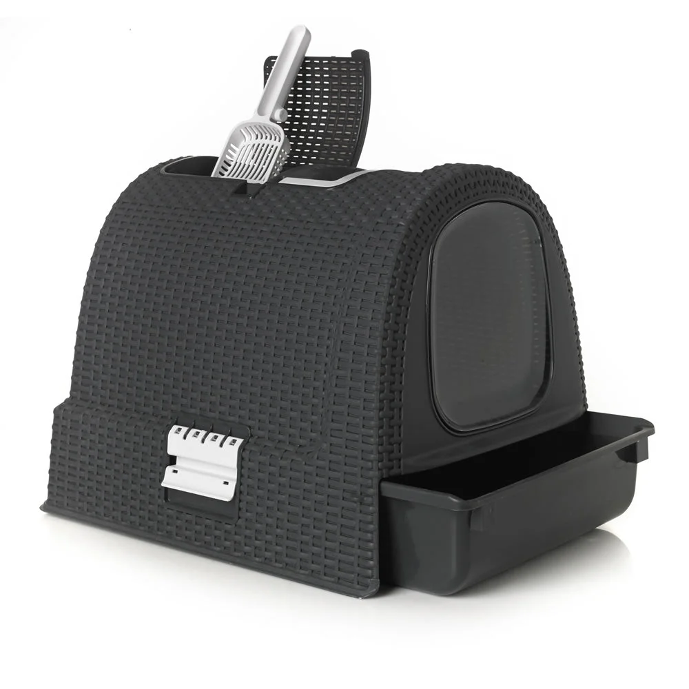Curver Rattan Style Cat Litter Box - Graphite - Image 4