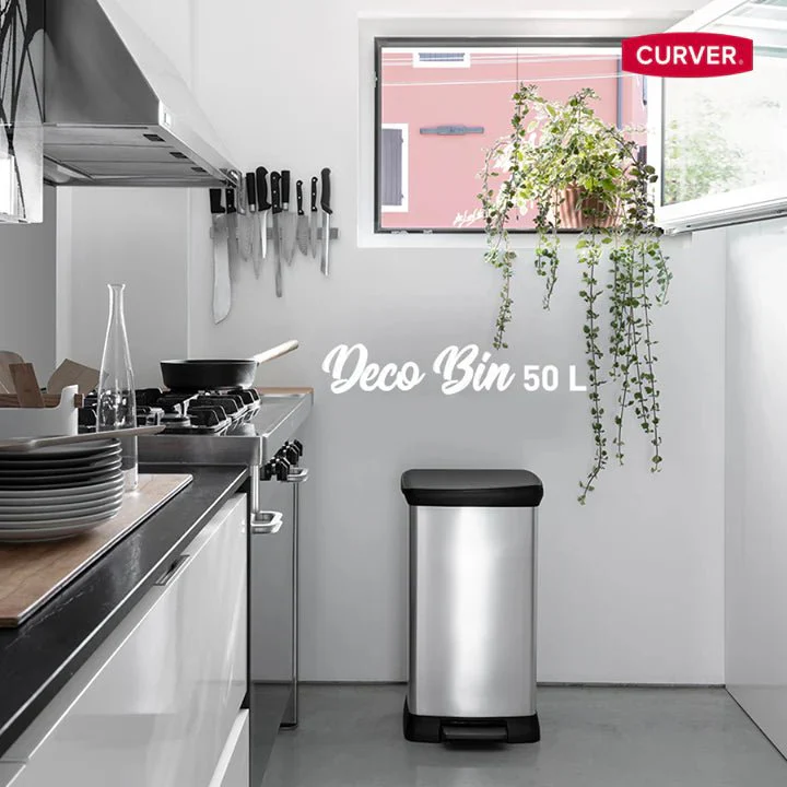 Curver Rectangular Pedal Bin – 50L – Steel Look - Image 6
