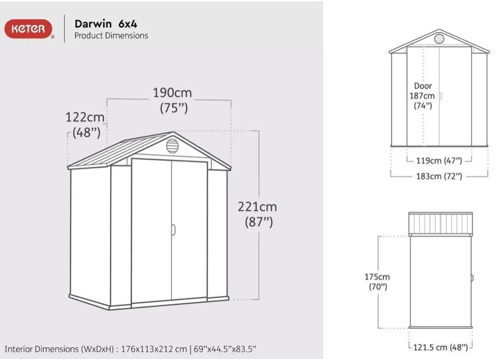 Keter Darwin 6x4 Garden Shed - Grey  (1.9 x 1.2m) - Image 4