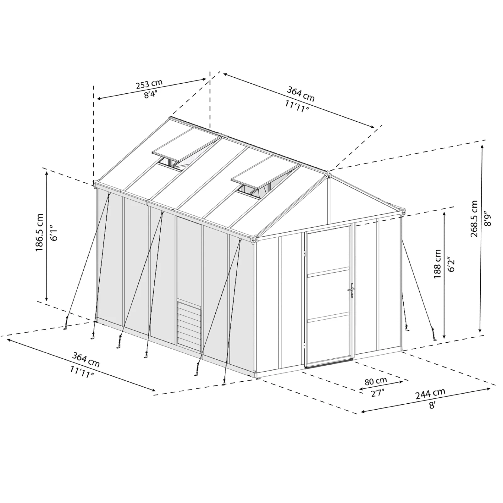 PRE ORDER: MAY. - GLORY 8' x 12' Premium Greenhouse - Grey Frame (2.5m x 3.7m) - Image 11