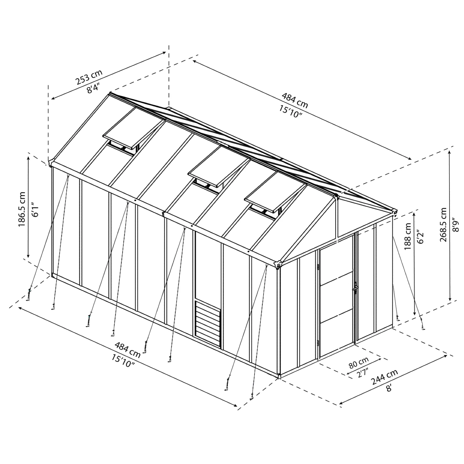 PRE ORDER: MAY. - GLORY 8' x 16' Premium Greenhouse - Grey Frame (2.5m x 4.9m) - Image 11