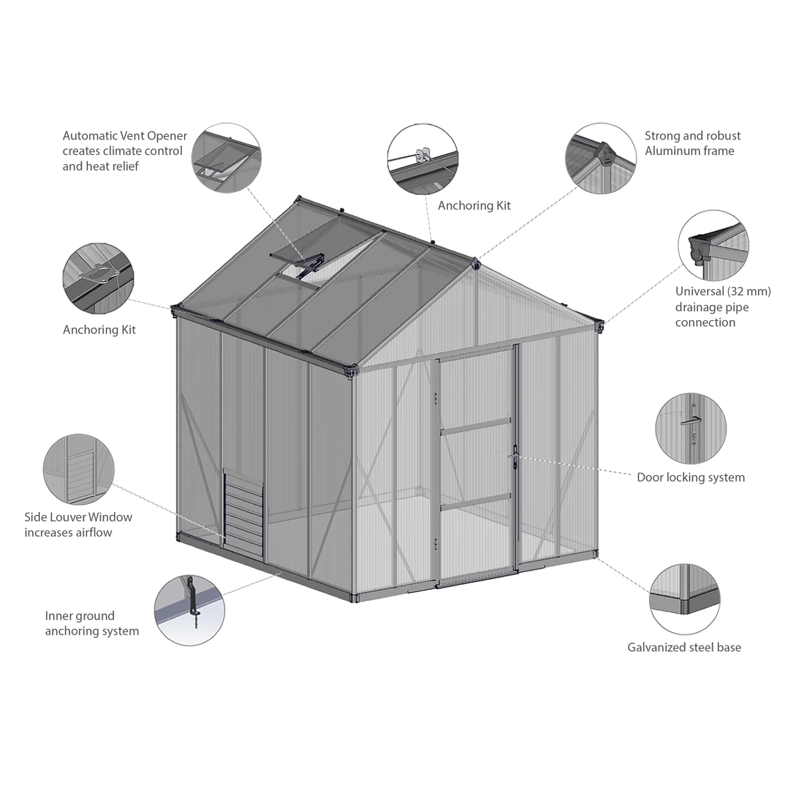 PRE ORDER: MAY. - GLORY 8' x 8' Premium Greenhouse - Grey Frame (2.5m x 2.5m) - Image 11