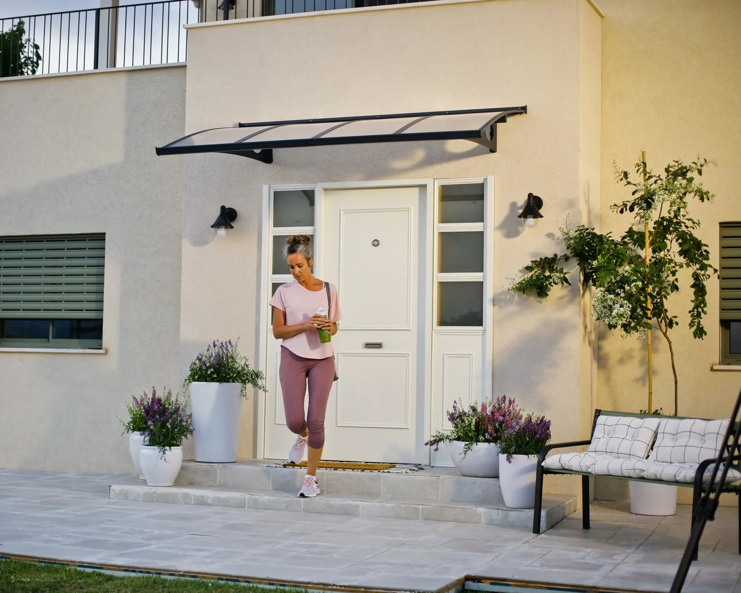 Herald Door Awning 2.2m x 1.4m - Grey Frame With Clear Panel - Image 2