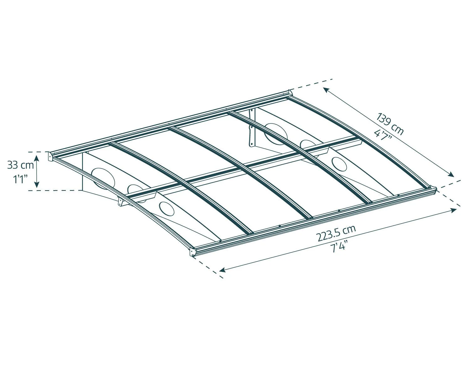 Herald Door Awning 2.2m x 1.4m - Grey Frame With Clear Panel - Image 5