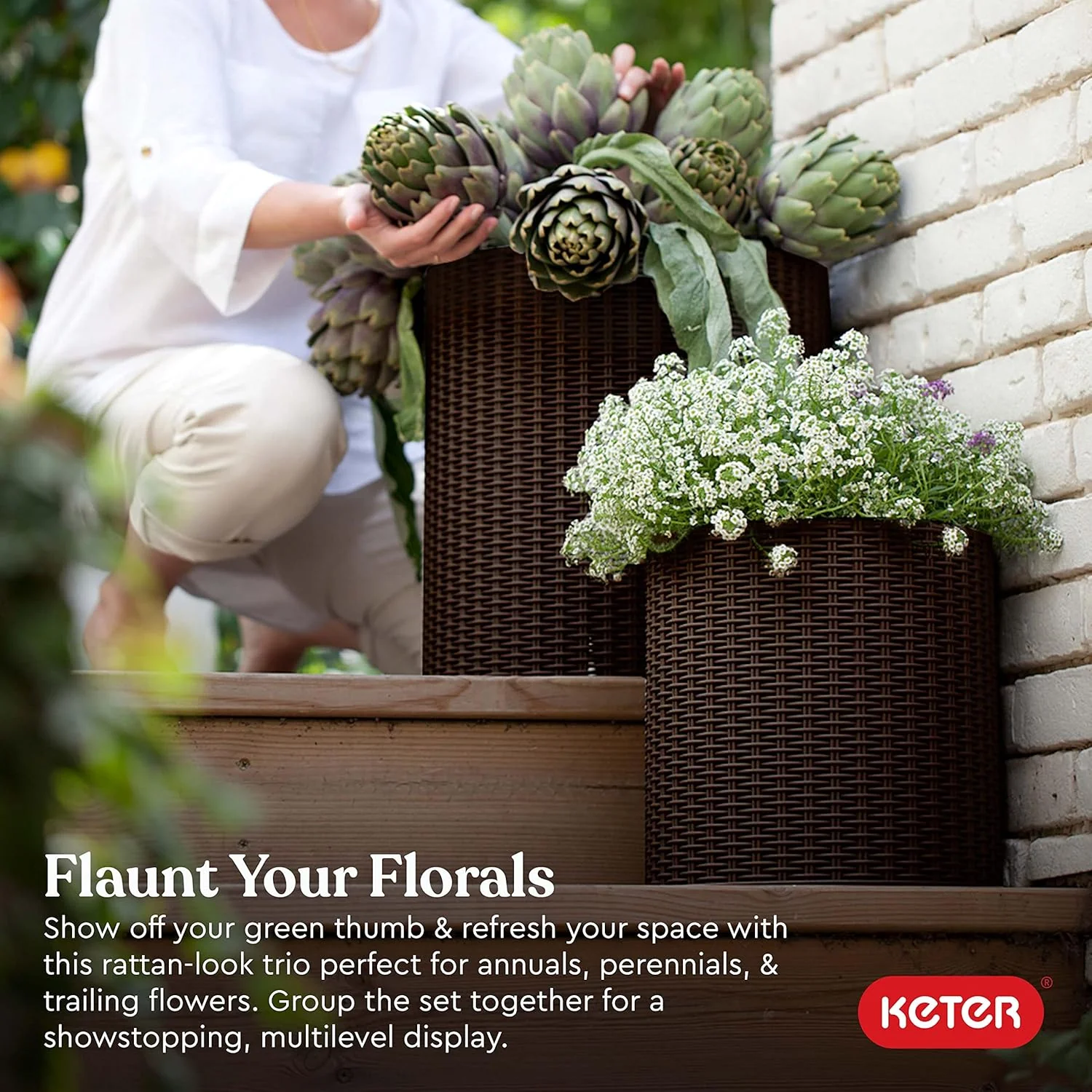 Keter Cylinder Planter- Set of 3 (S+M+L) - Dark Brown - Image 7