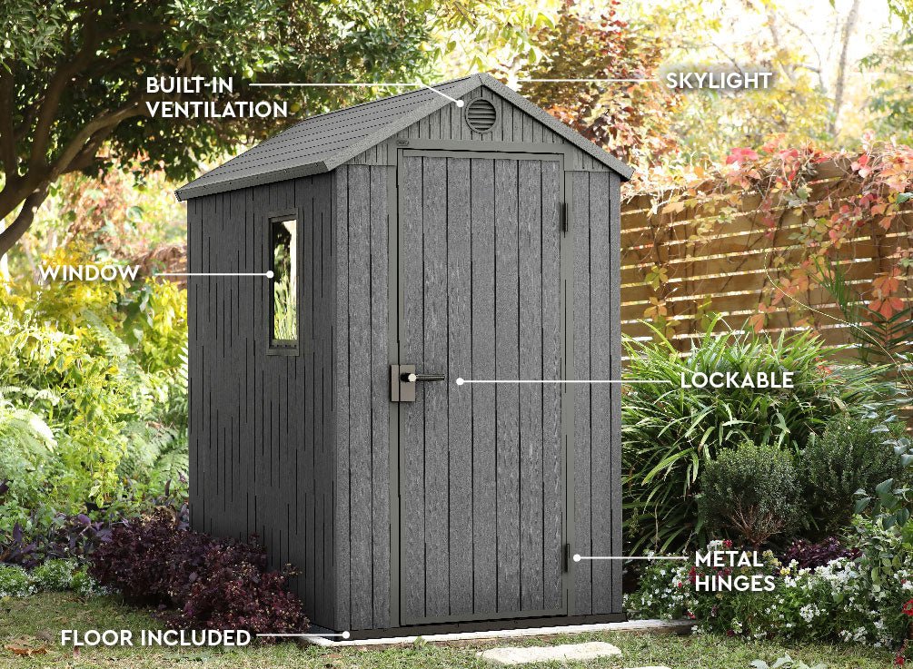 PRE ORDER: MAY. - Keter Darwin 4x6 Garden Shed - Grey (1.3 x 1.9m) - Image 5