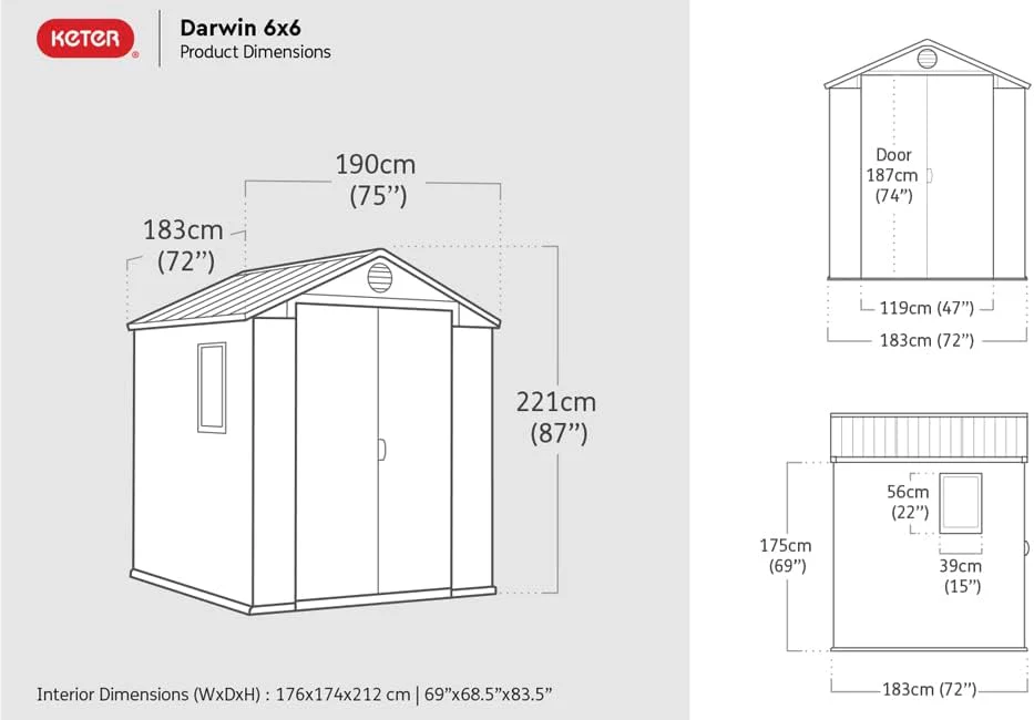 Keter Darwin 6x6 Garden Shed - Brown (1.9 x 1.8m) - Image 3