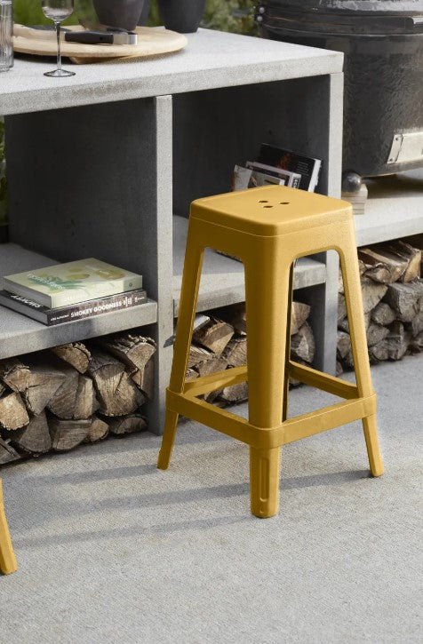 Keter Lucca Indoor/Outdoor Bar Stool - Amber Yellow-4 Pack - Image 4