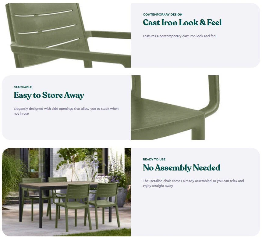 PRE ORDER: SEP. - Keter Metaline Metal Look Dining Chair: Green - 6 Pack - Image 4