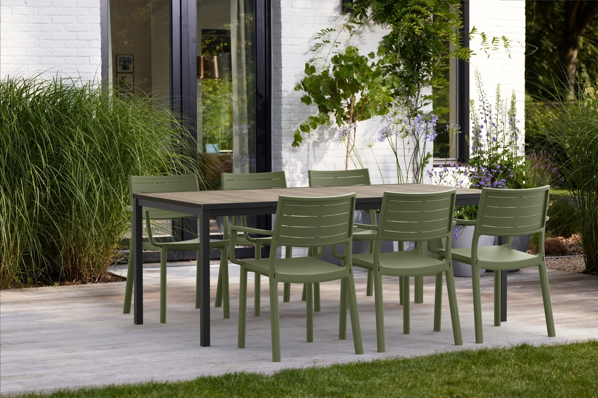 PRE ORDER: SEP. - Keter Metaline Metal Look Dining Chair: Green - 6 Pack - Image 7