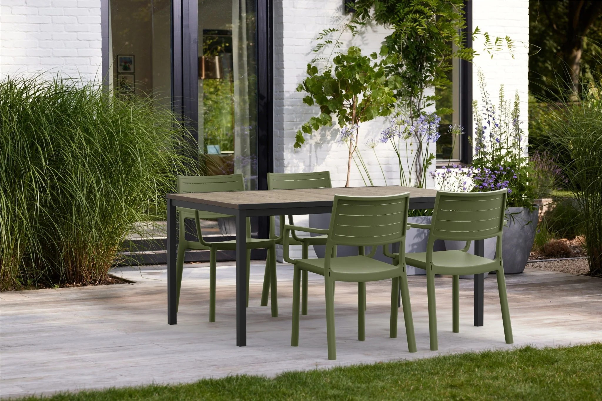 PRE ORDER: SEP. - Keter Metaline Metal Look Dining Chair: Green - 6 Pack - Image 9