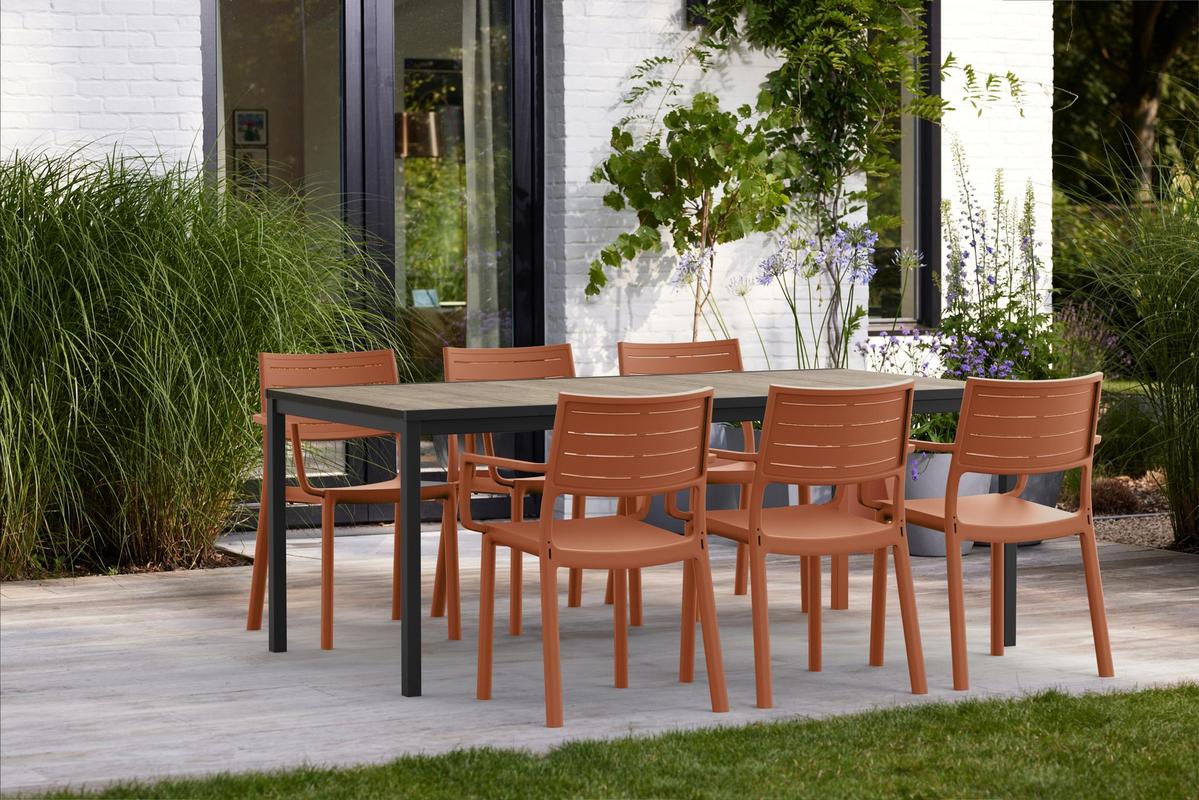 PRE ORDER: SEP. - Keter Metaline Metal Look Dining Chair: Terracotta - 6 Pack - Image 5