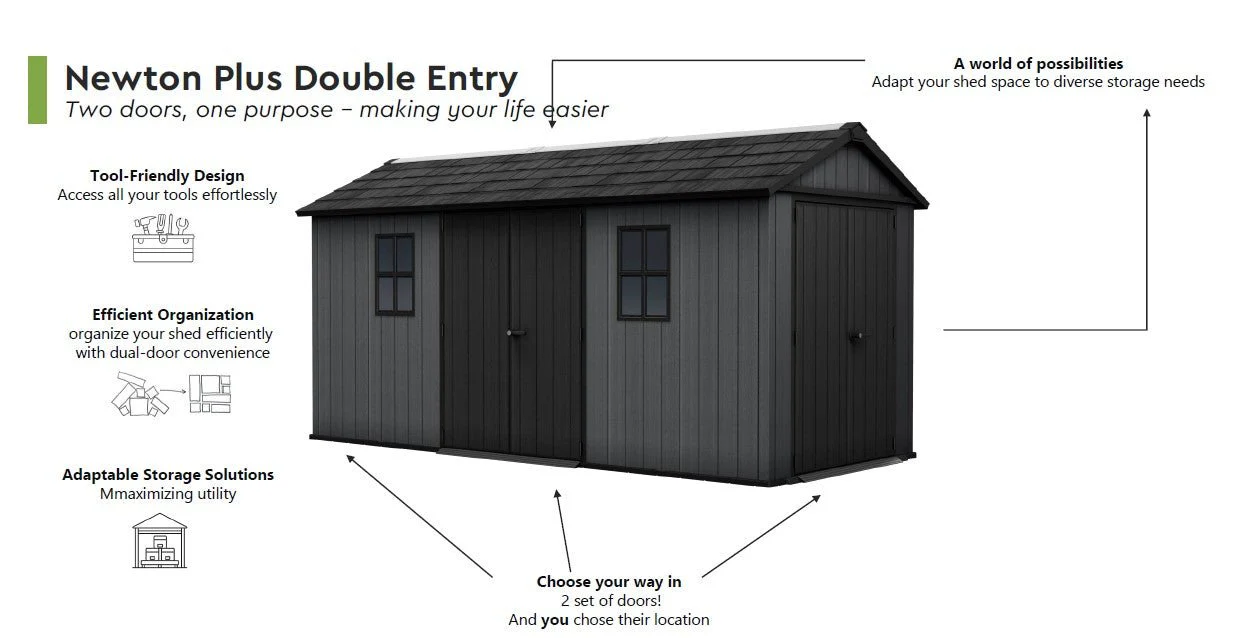 PRE ORDER: JUNE. - Keter Newton Plus Double Door Shed 7.5x13 (2.3 x 4.0m) - Image 6