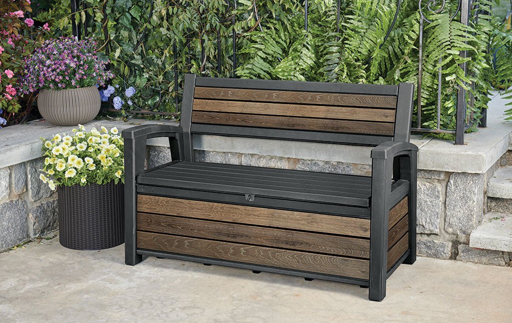 PRE ORDER: MAY. - Keter Signature 227L Storage Bench - Walnut Look - Image 6