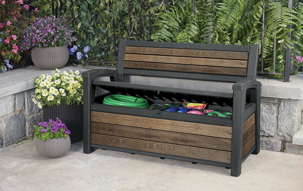 PRE ORDER: MAY. - Keter Signature 227L Storage Bench - Walnut Look - Image 7