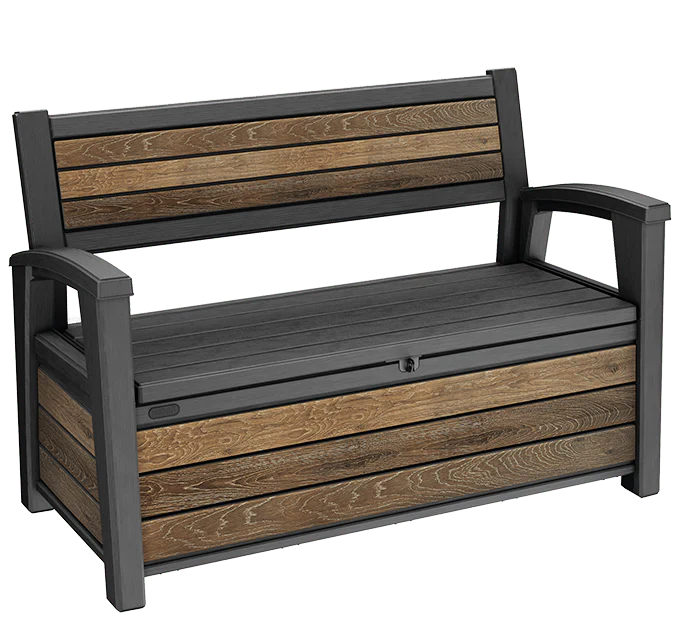 PRE ORDER: MAY. - Keter Signature 227L Storage Bench - Walnut Look - Image 9