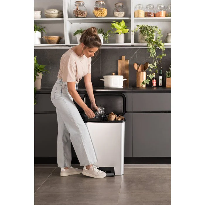 Curver Compatta 50L Duo 23+23L Recycling Bin - Steel Look - Image 2