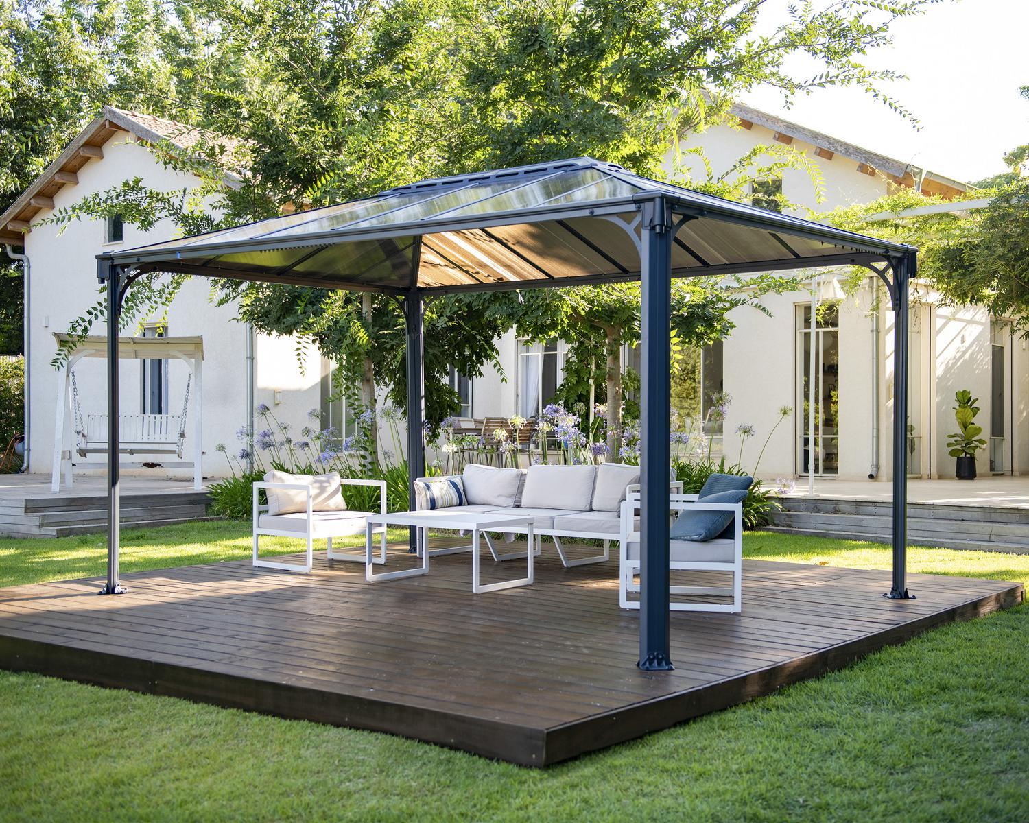 Martinique Gazebo 3m x 4.3m - Grey Frame With Grey Roof - Image 3