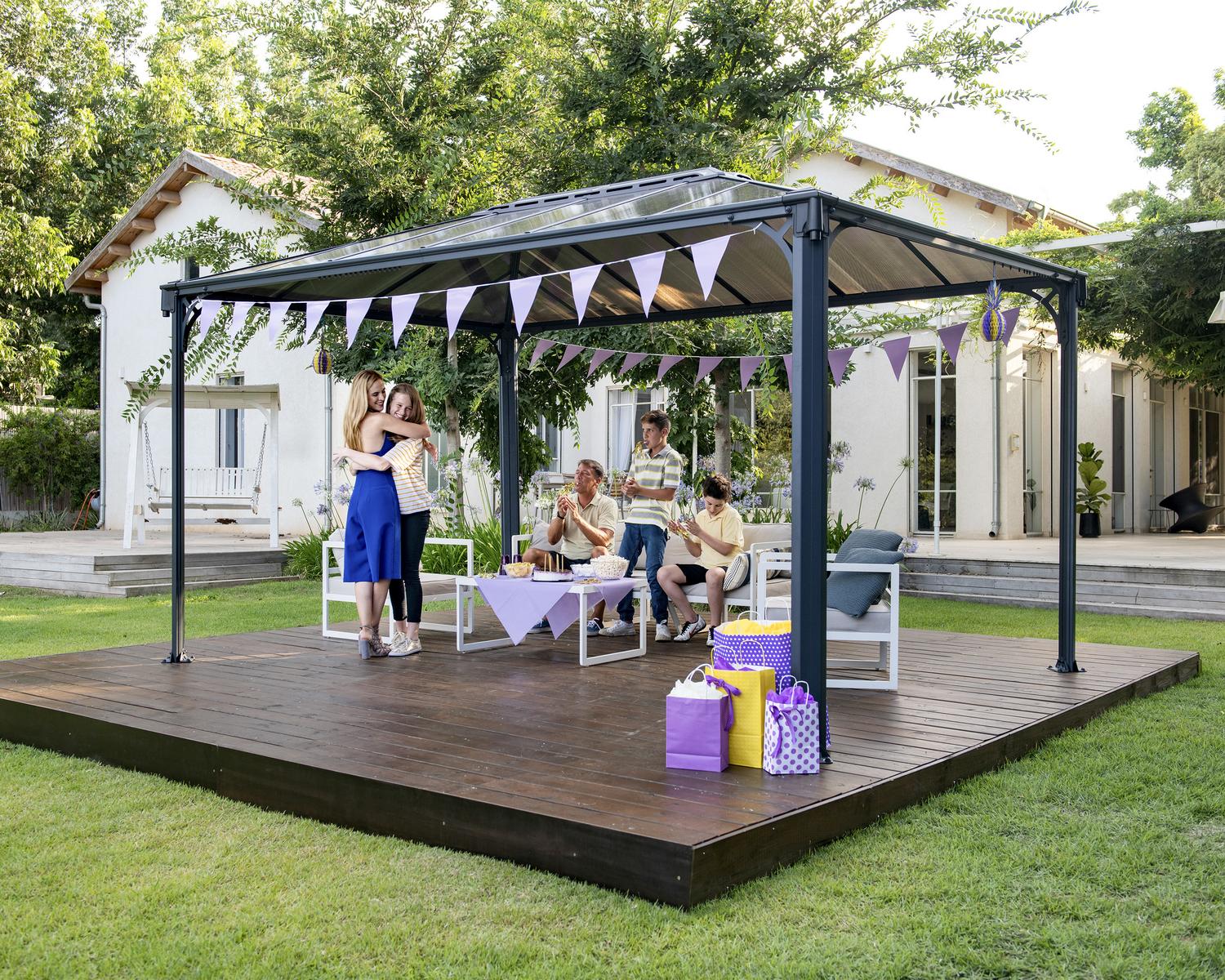 Martinique Gazebo 3m x 4.3m - Grey Frame With Grey Roof - Image 4