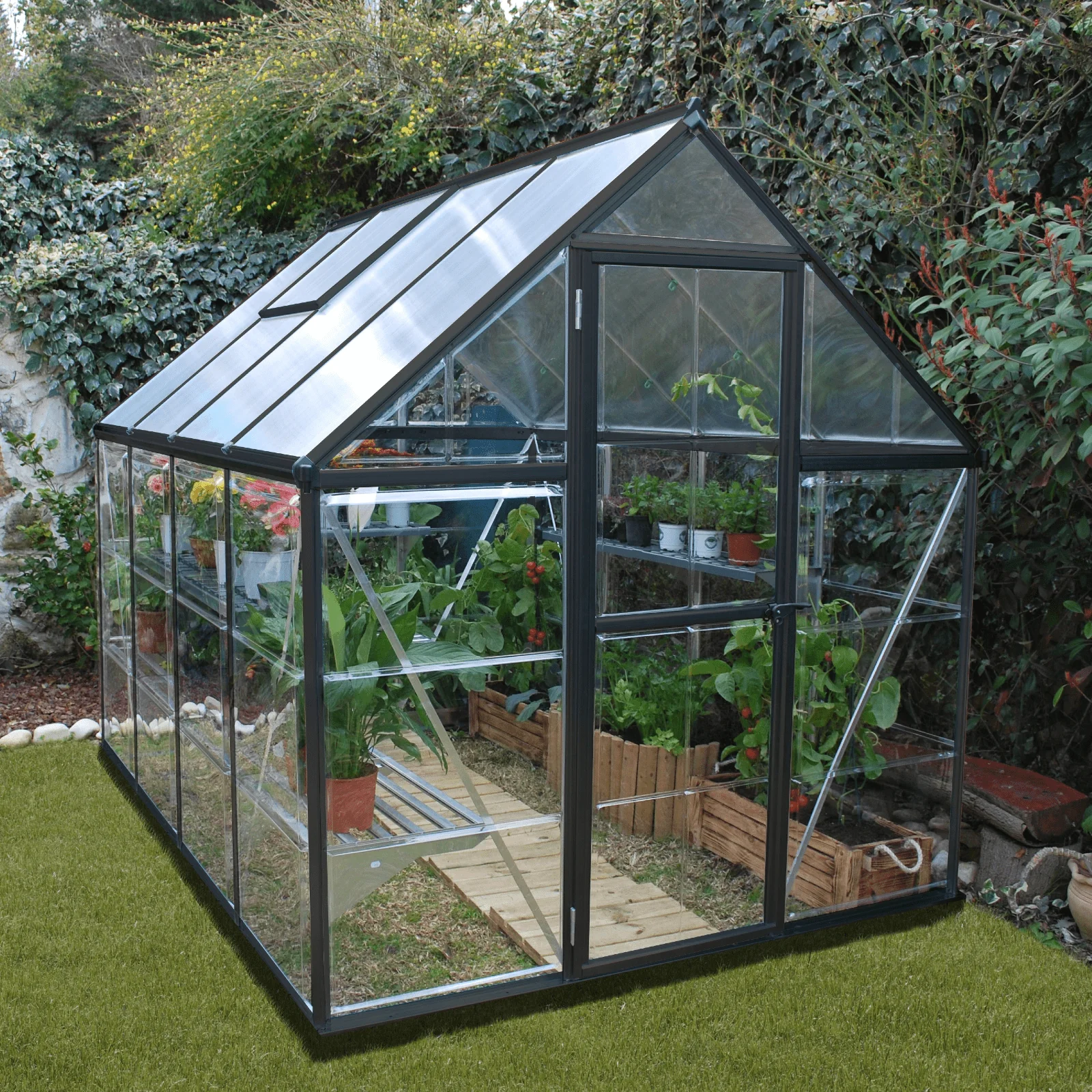 PRE ORDER: APR. - 6' x 8' Hybrid Greenhouse - Grey Frame (1.9m x 2.5m) - Image 2