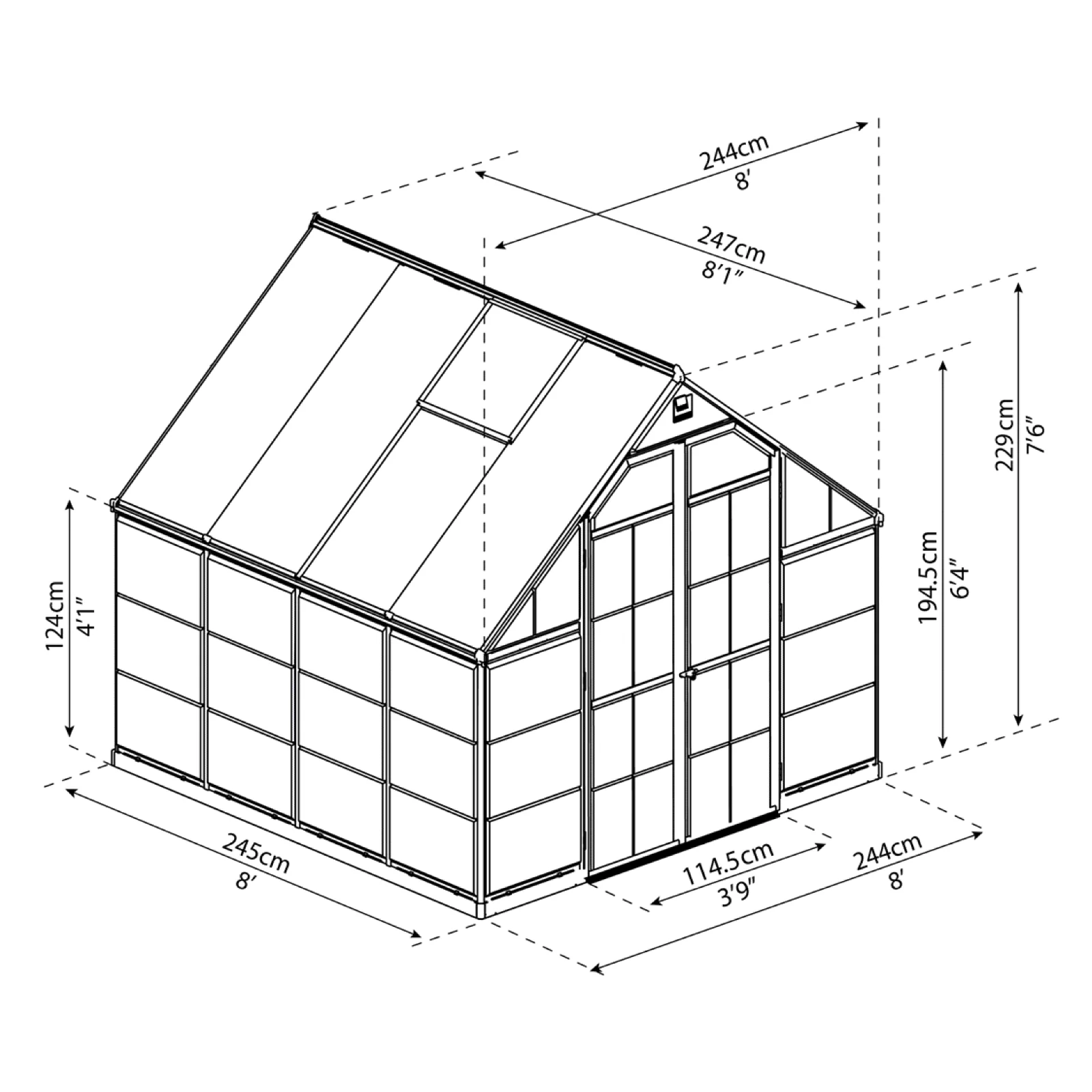 8' x 8' Balance Greenhouse - Grey Frame (2.5m x 2.5m) - Image 3
