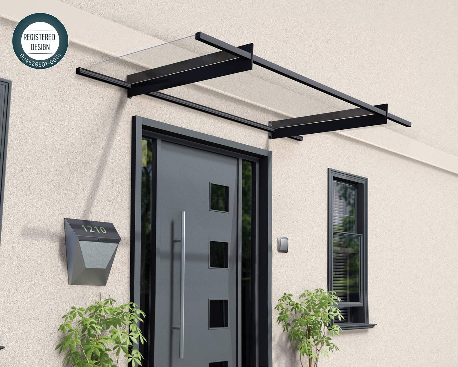 Nancy Door Awning 2.1m x 0.9m - Grey Frame With Clear Panel - Image 3