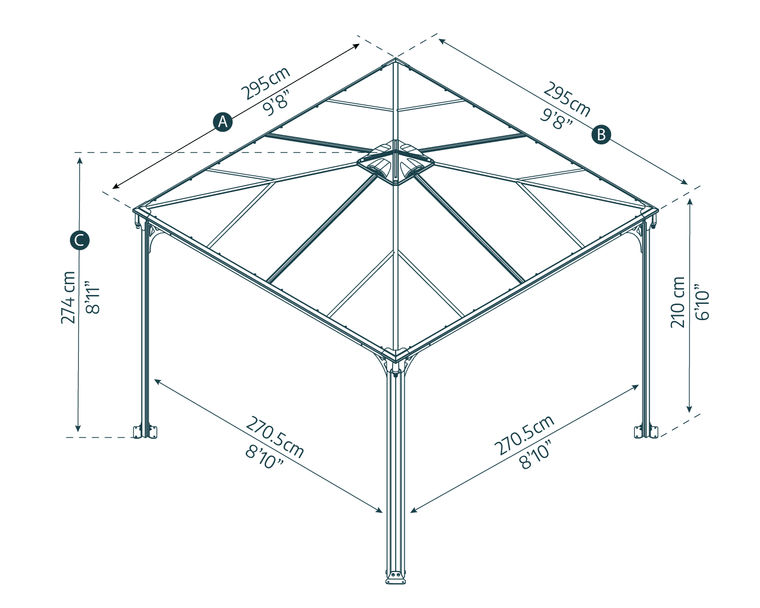 Palermo Gazebo 3m x 3m - Grey Frame With Grey Roof - Image 8