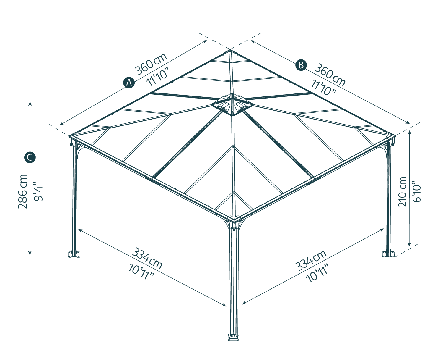Palermo Gazebo 3.6m x 3.6m - Grey Frame With Grey Roof - Image 7
