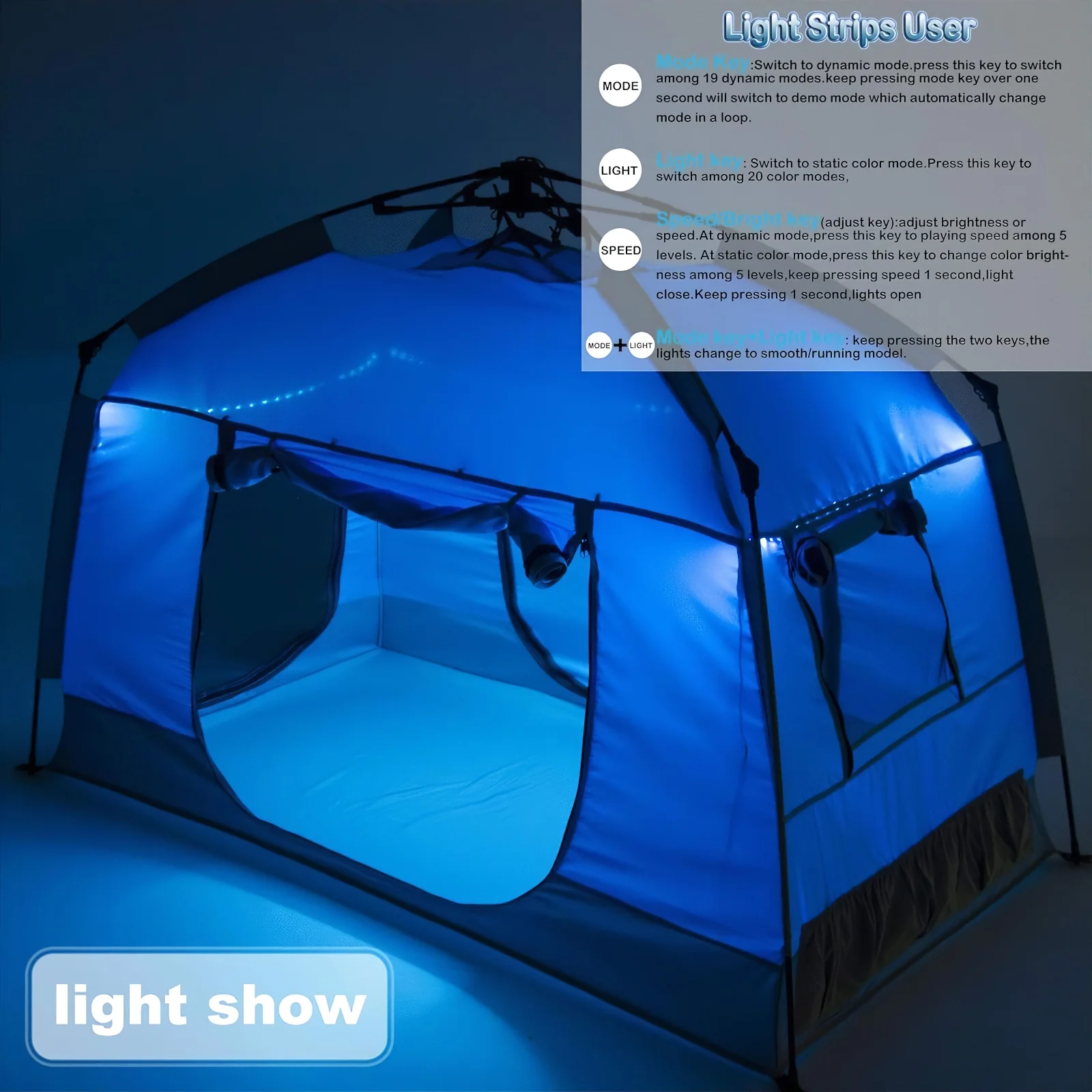 Pop up Play / Sensory Tent with Light Strip - Blue - Image 6