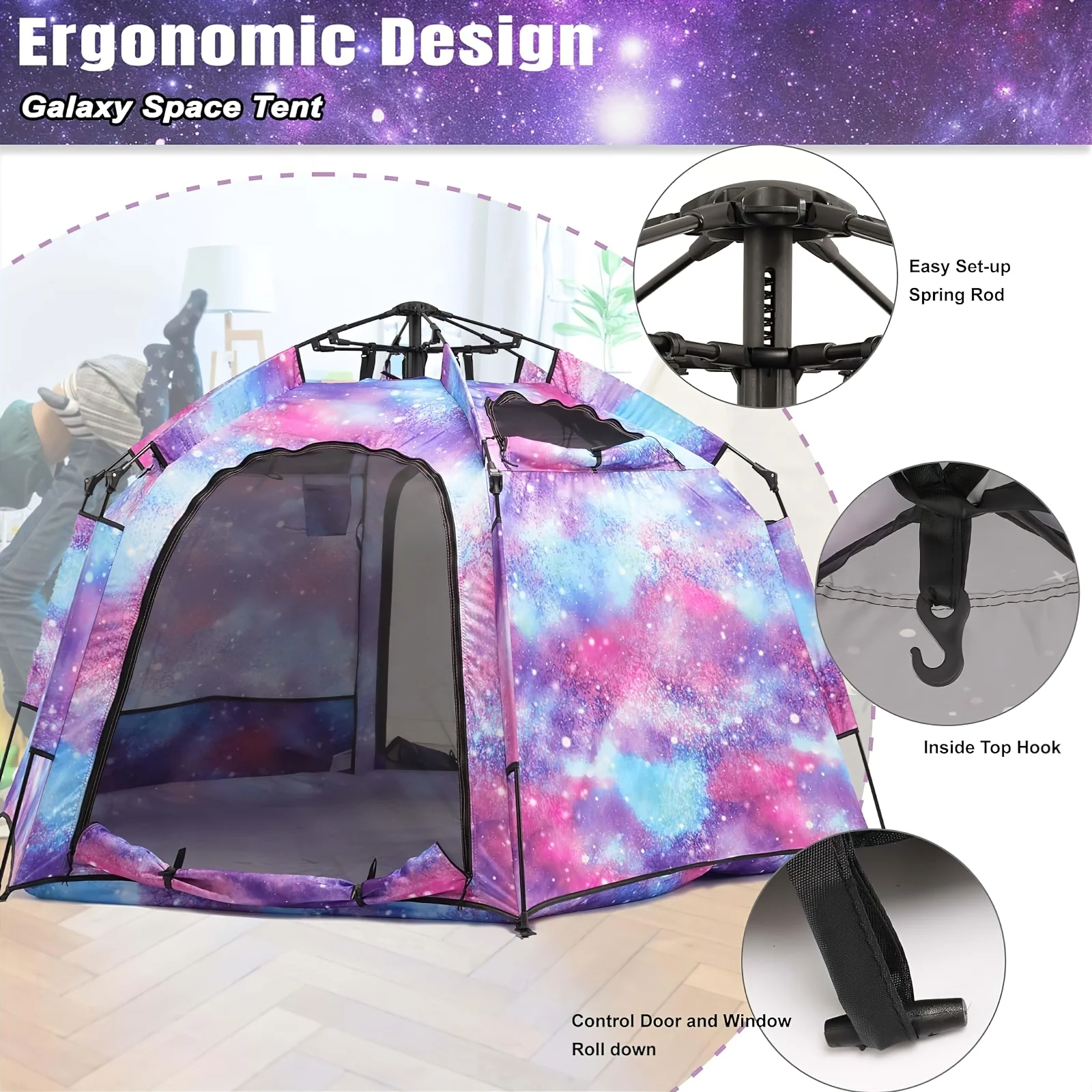 Pop up Play / Sensory Tent with Light Strip - Hex Large - Image 4