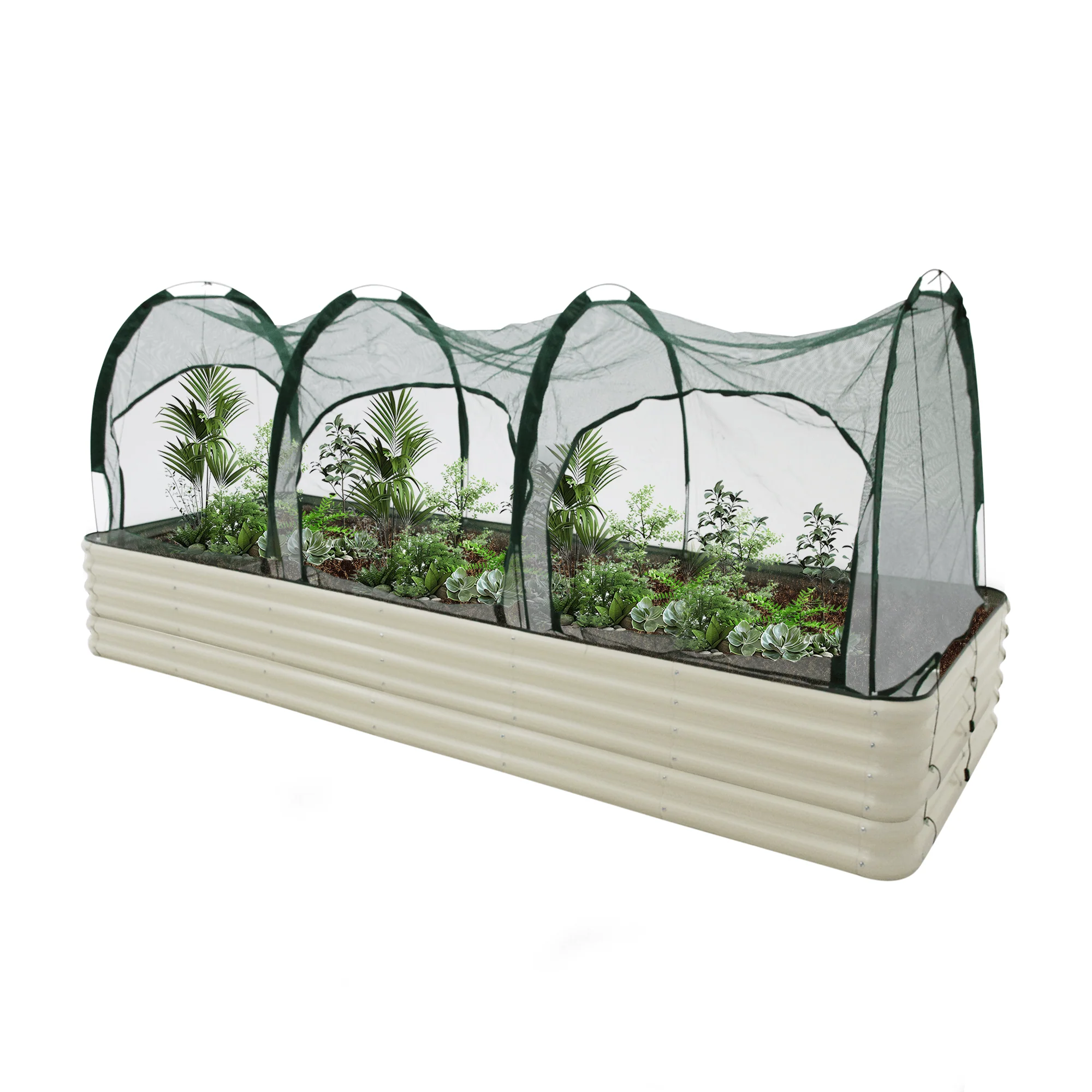 Raised Garden Bed (Height 43cm) with 3m Net Tunnel