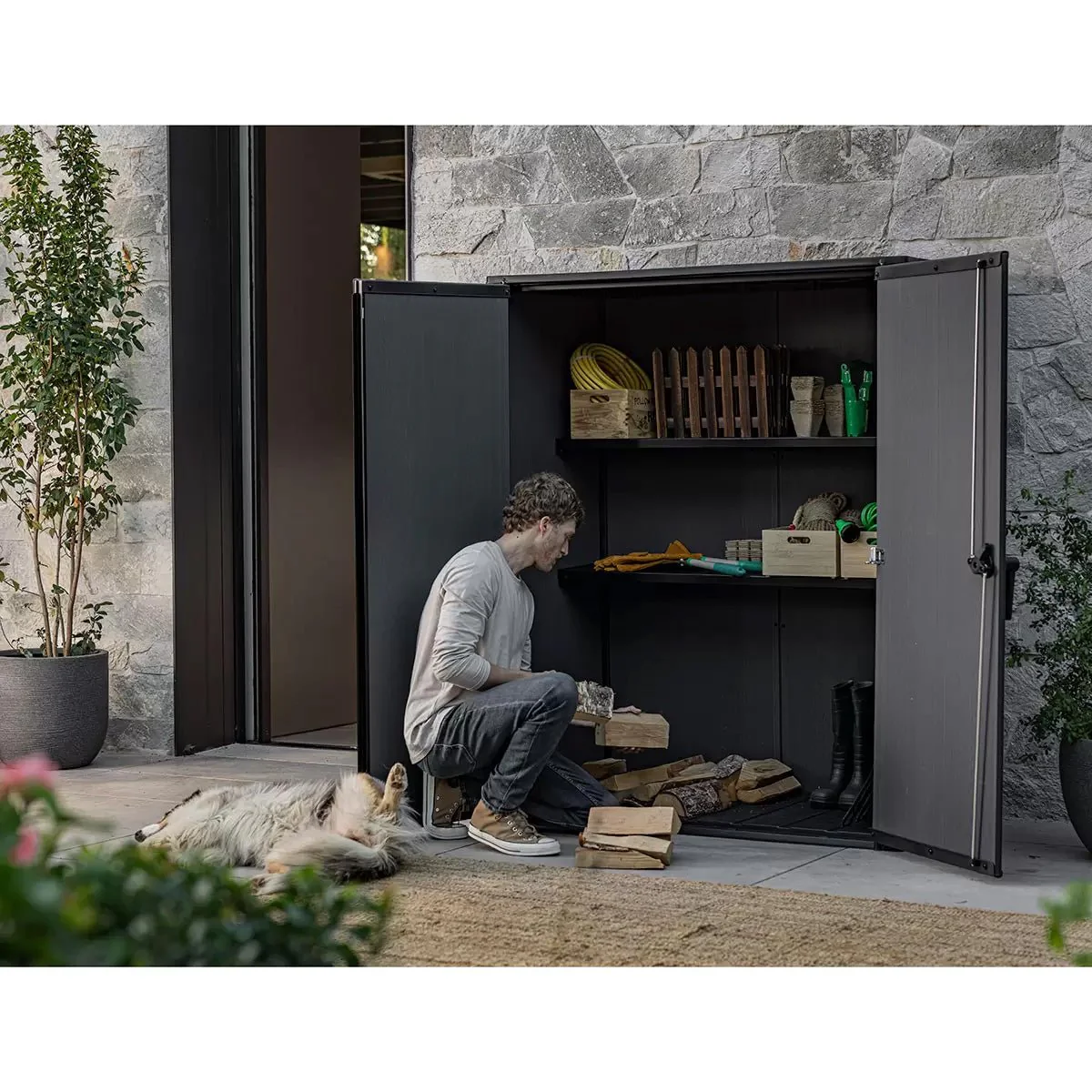 Keter Signature Vertical Shed - Walnut Look - Image 11