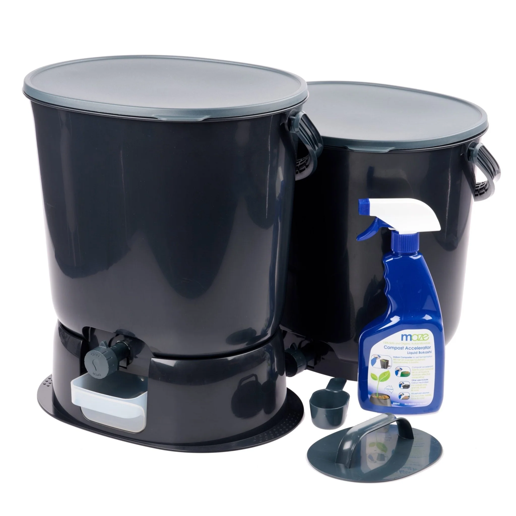 Skaza 15.3L Bokashi Organko Essential Set with Base - Pack of 2 - Black