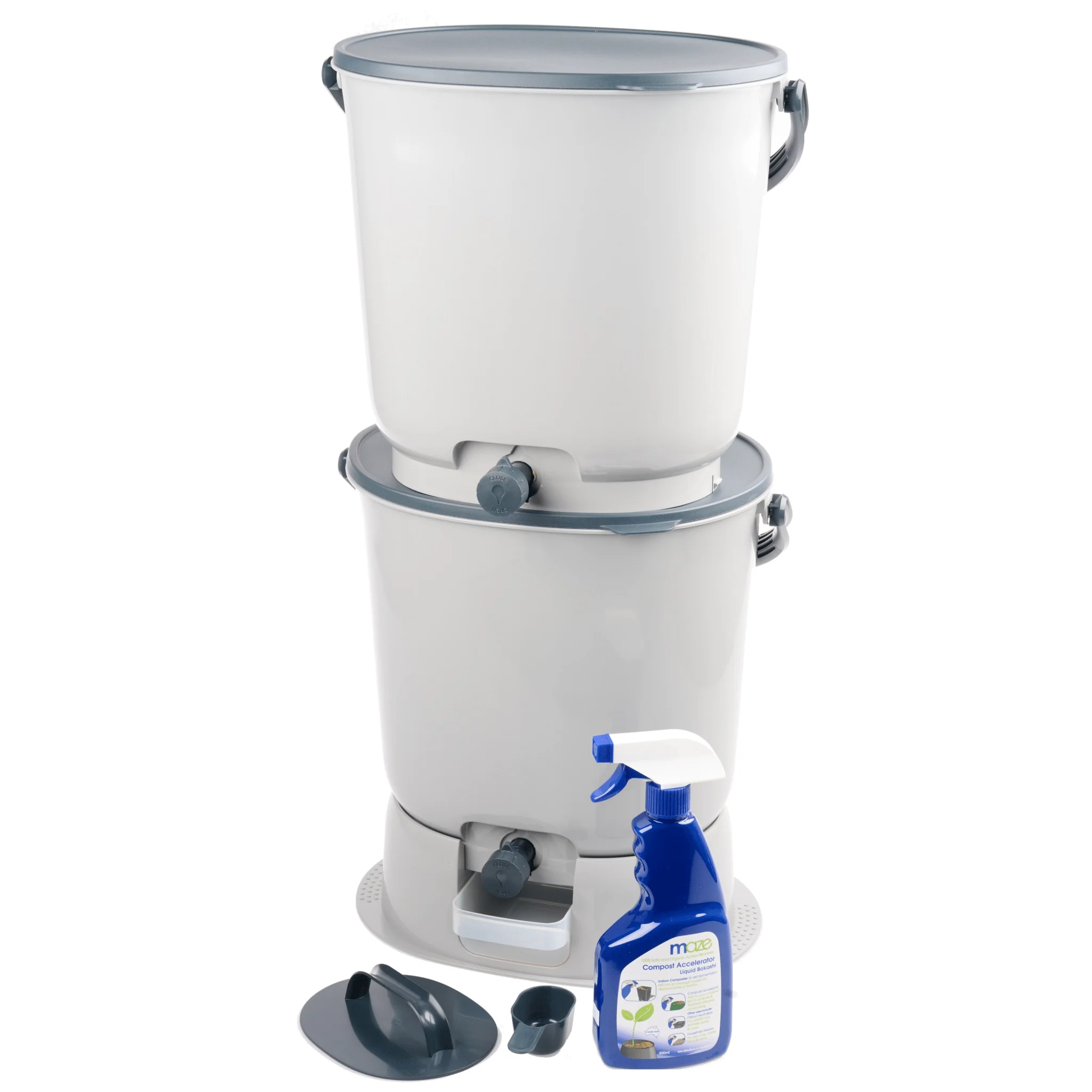Skaza 15.3L Bokashi Organko Essential Set with Base - Pack of 2 - Grey - Image 2