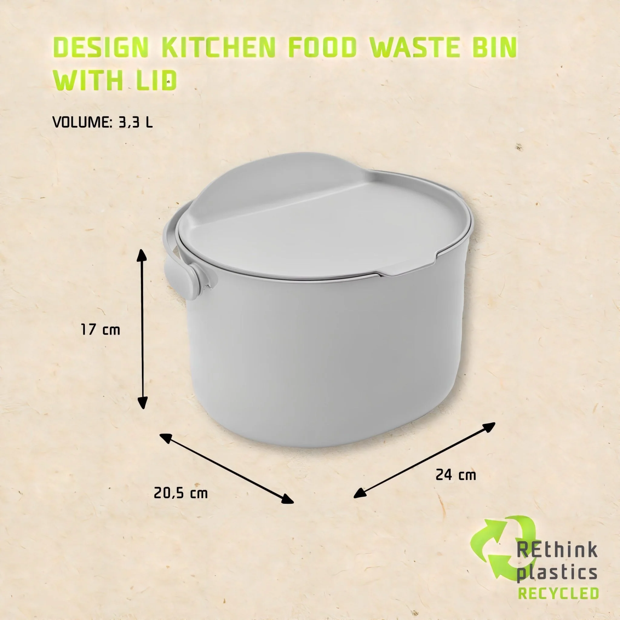 Skaza 3.3L Organko Compost Caddy - Grey - Image 8