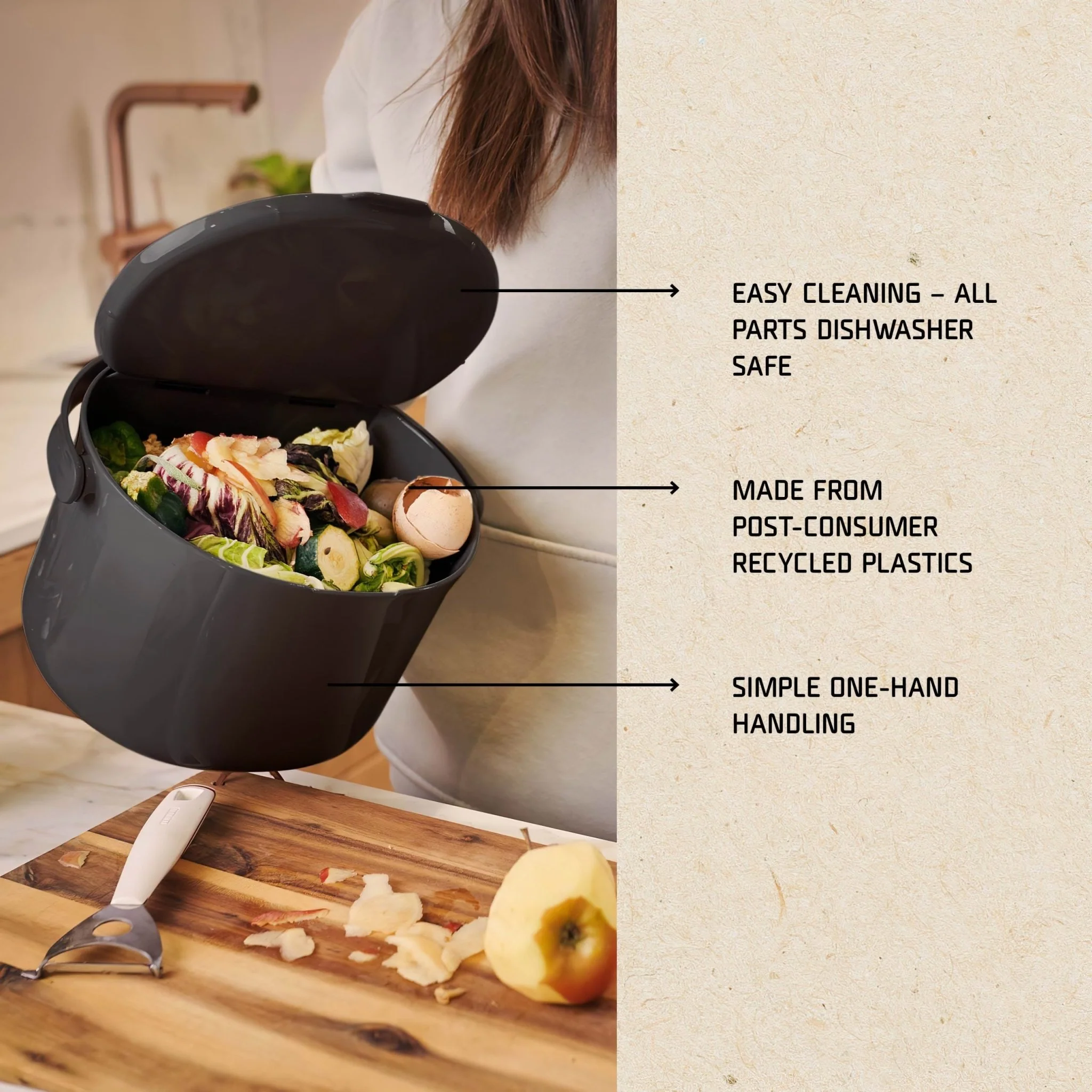 Skaza 3.3L Organko Compost Caddy - Pack of 2 - Black - Image 5