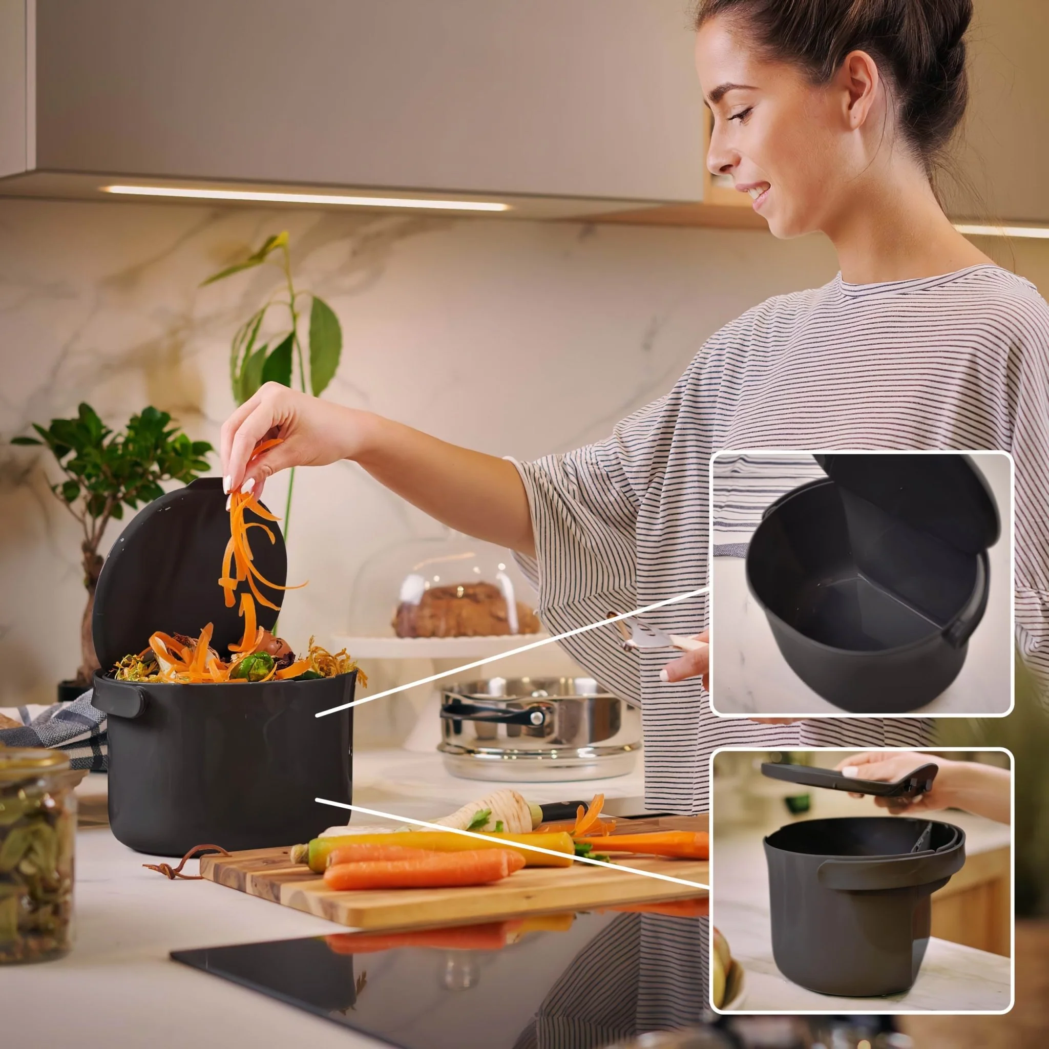 Skaza 3.3L Organko Compost Caddy - Pack of 2 - Black - Image 7